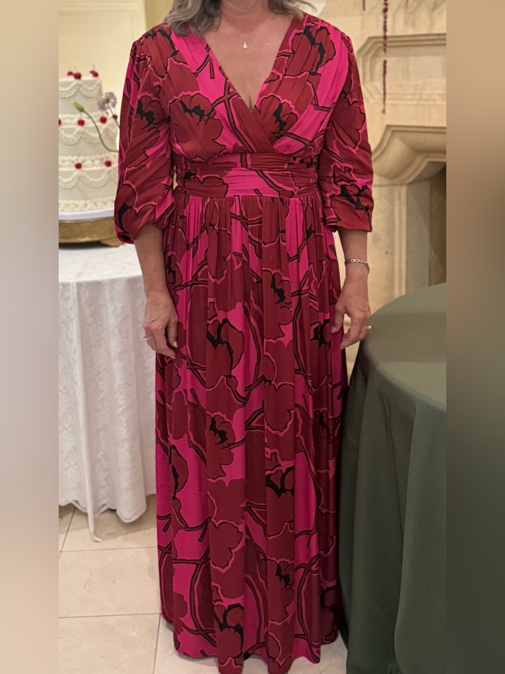 Women’s Fuchsia & Burgundy Floral Wrap Maxi Dress